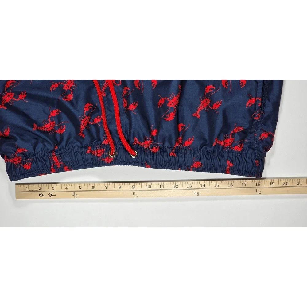 US Polo Assn Men's XXL Swim Trunks Navy Blue Red Lobster Print Board Shorts Mesh